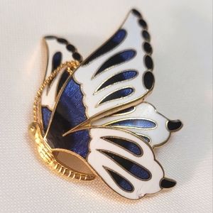 Vintage Butterfly enamel pin brooch fish crown